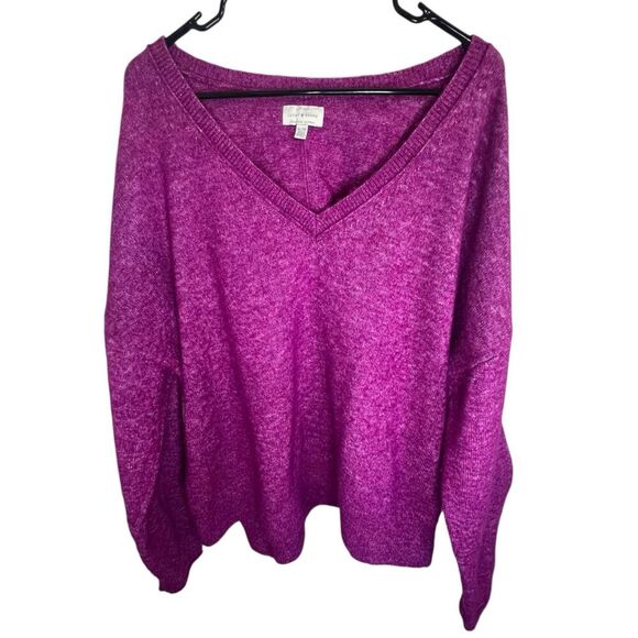 Lucky Brand Sweaters - Lucky Brand Bright Magenta V-Neck Relaxed Fit Pullover Sweater